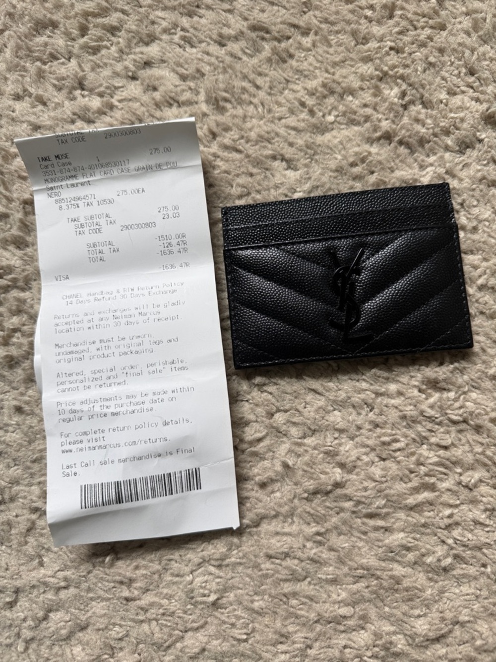 Saint Laurent Black Quilted Leather Slim Card Case with YSL Logo